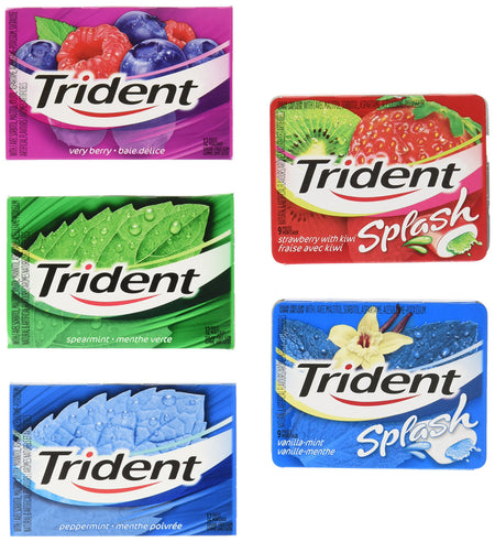 Trident - 24 pack - 8x Spearmint, 6x Very Berry, 6x Peppermint, 2x Vanilla Mint Splash, 2x Strawberry Kiwi Splash