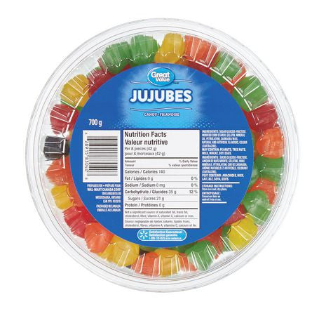 Great Value, 700g/1.5lbs, Tub of Gummy Jujubes {Imported from Canada}