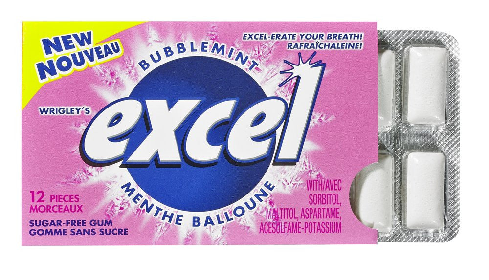 Excel Sugar-Free Gum, Bubblemint, 12-Count, (Imported from Canada)