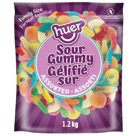 Huer Assorted Sour Gummy Candy, Family Size, 1.2kg/2.6 LB., Bag, {Imported from Canada}