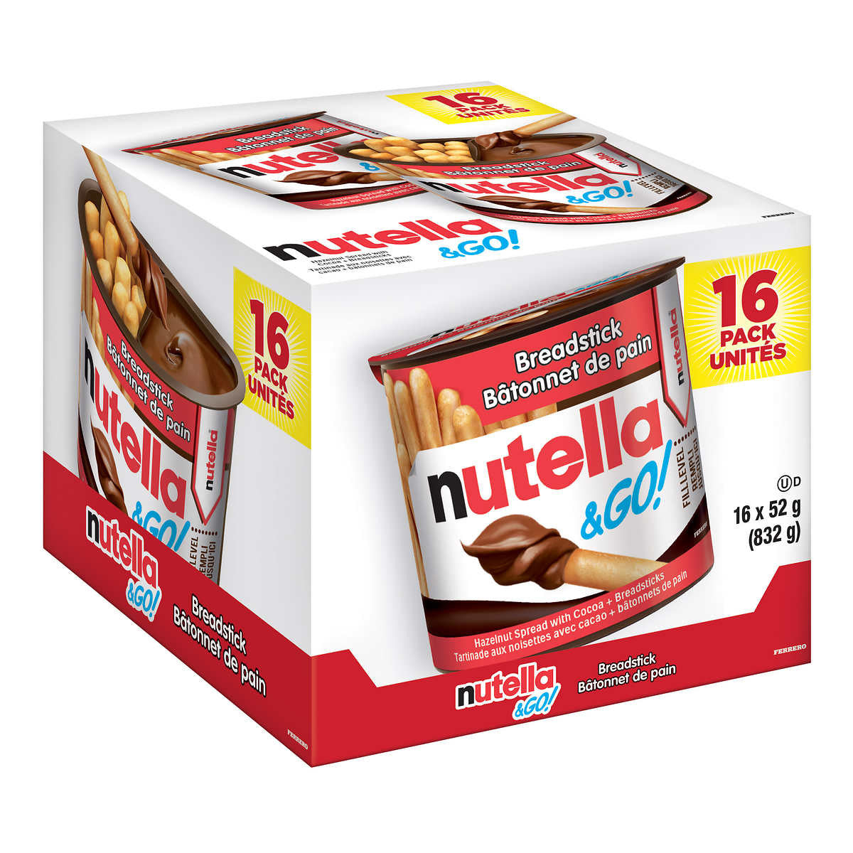 Nutella & Go Snack Packs, Chocolate Hazelnut Spread with Breadsticks, 16ct, 52g/1.8 oz per pack, {Imported from Canada}