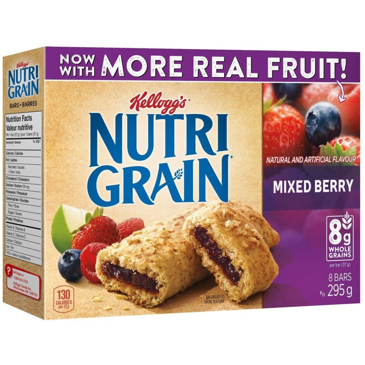 Kellogg's Nutri Grain Cereal Bars Mixed Berry, 8 Bars, 295g/10.4 oz., {Imported from Canada}