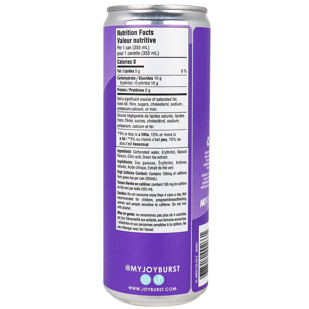 NoSugar Company Joyburst Energy Drink, Grape Flavor, 355mL/12.4 oz. Can {Imported from Canada}