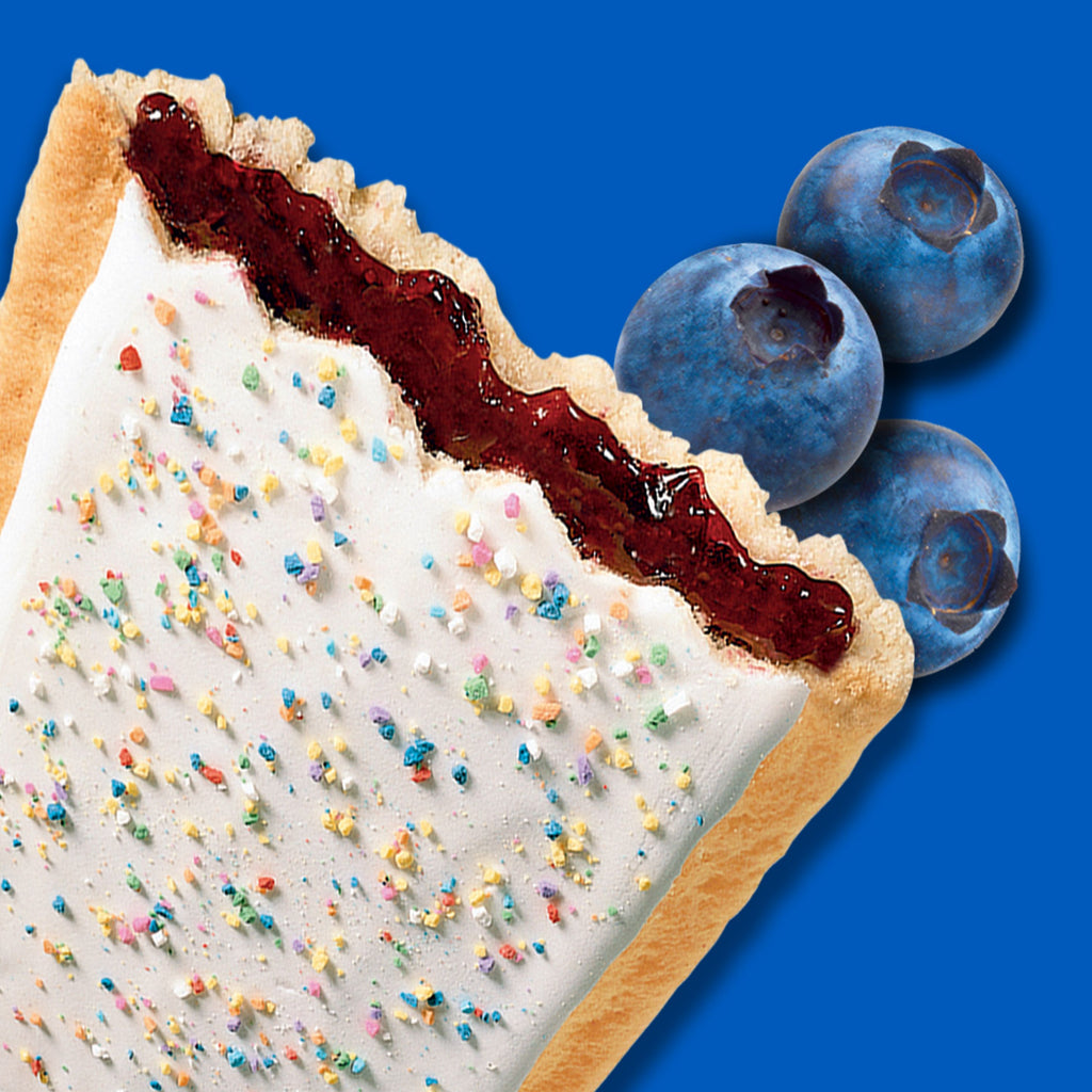 Kellogg's Pop Tarts Toaster Pastries, Frosted Blueberry 8ct, 384g/13.5 oz., Box, picture of a blueberry pop tart.