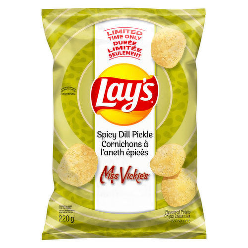 Lay's Potato Chips - Miss Vickie's Spicy Dill Pickle Flavor, 220g/7.7 oz., Bag {Imported from Canada}