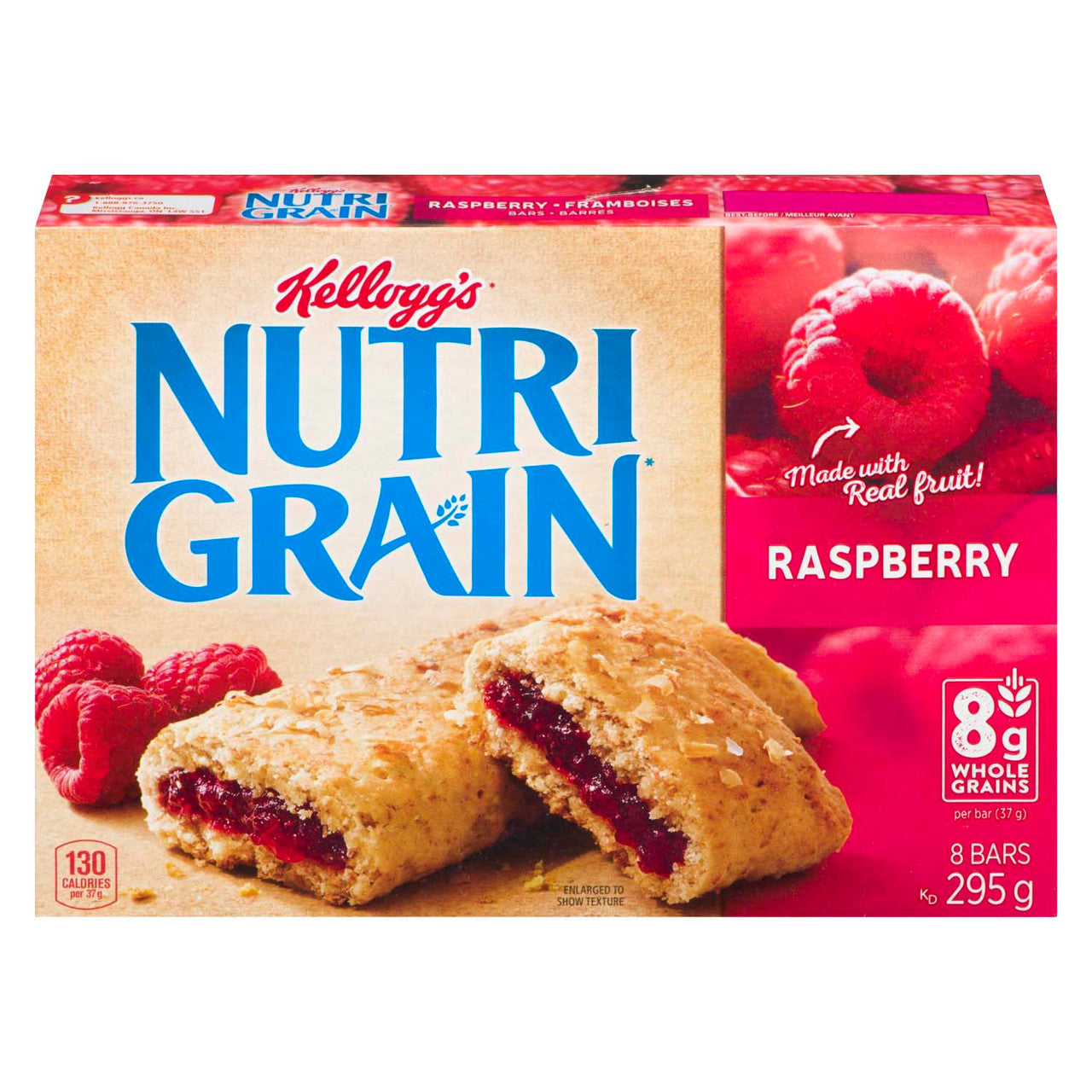 Kellogg's Nutri Grain Cereal Bars Raspberry, 8 Bars, 295g/10.4 oz., {Imported from Canada}