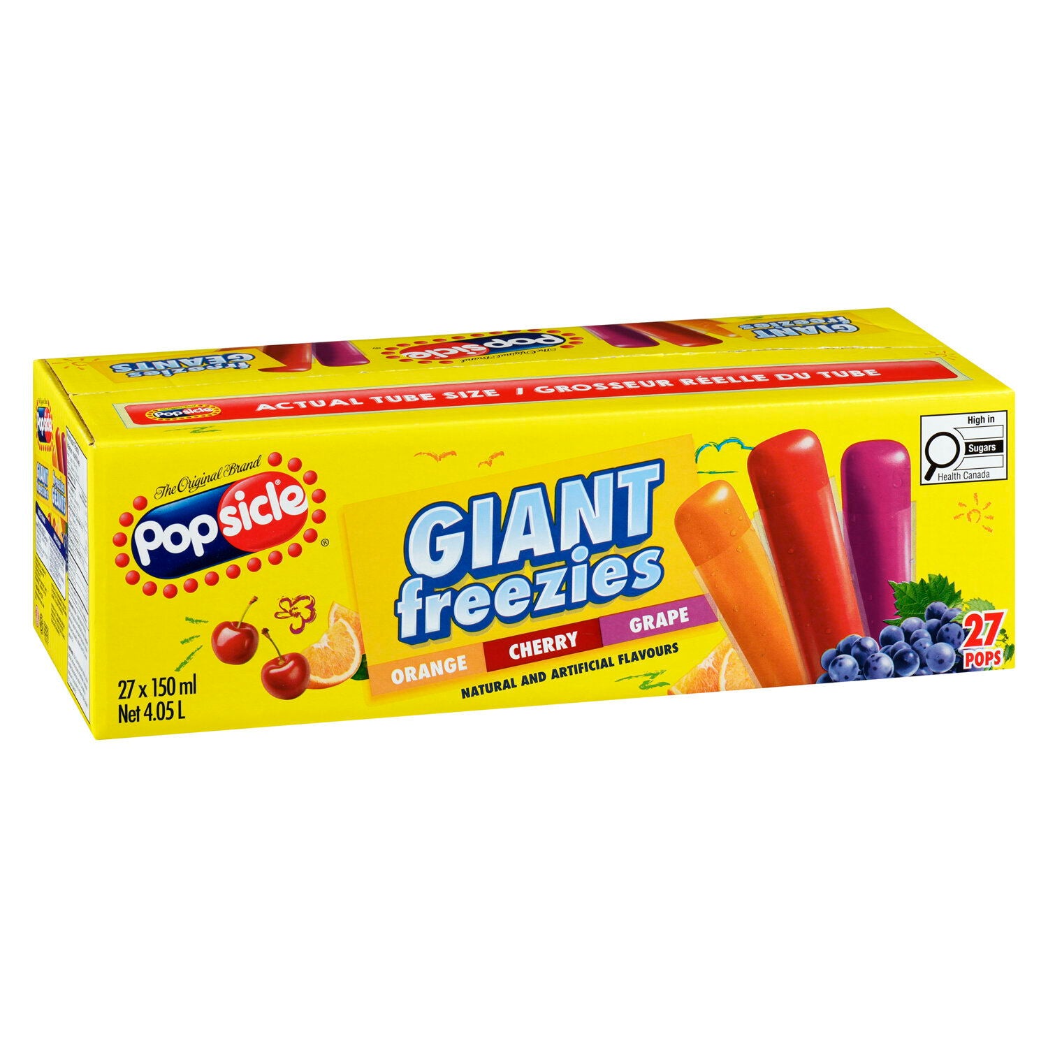 Box of Popsicle Giant Freeze Pops, 27 x 150ml/5.25 fl oz on a white background