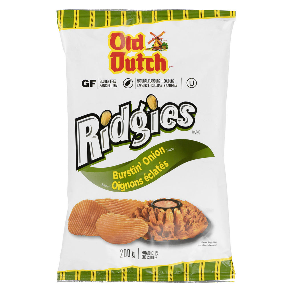 Old Dutch Ridgies Burstin' Onion Potato Chips, 200g/7 oz., Bag, {Imported from Canada}