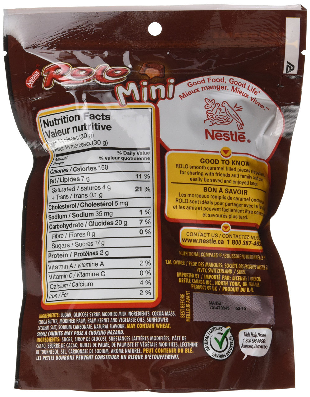 ROLO Mini Caramel Chocolates, 203g/7.2oz. Pouch (Imported from Canada)