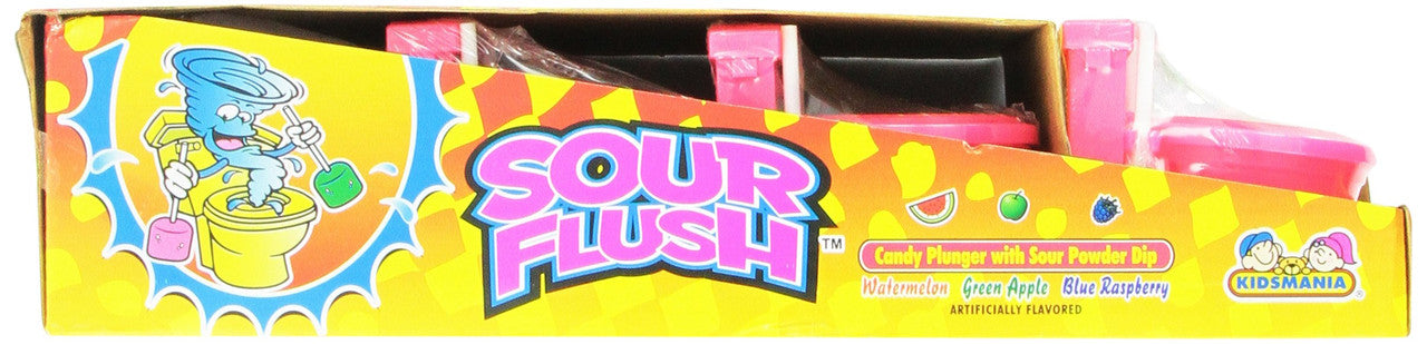 Kidsmania Sour Flush Candy Plunger with Sour Powder Dip, 1.38-Ounce Plungers (Pack of 12)