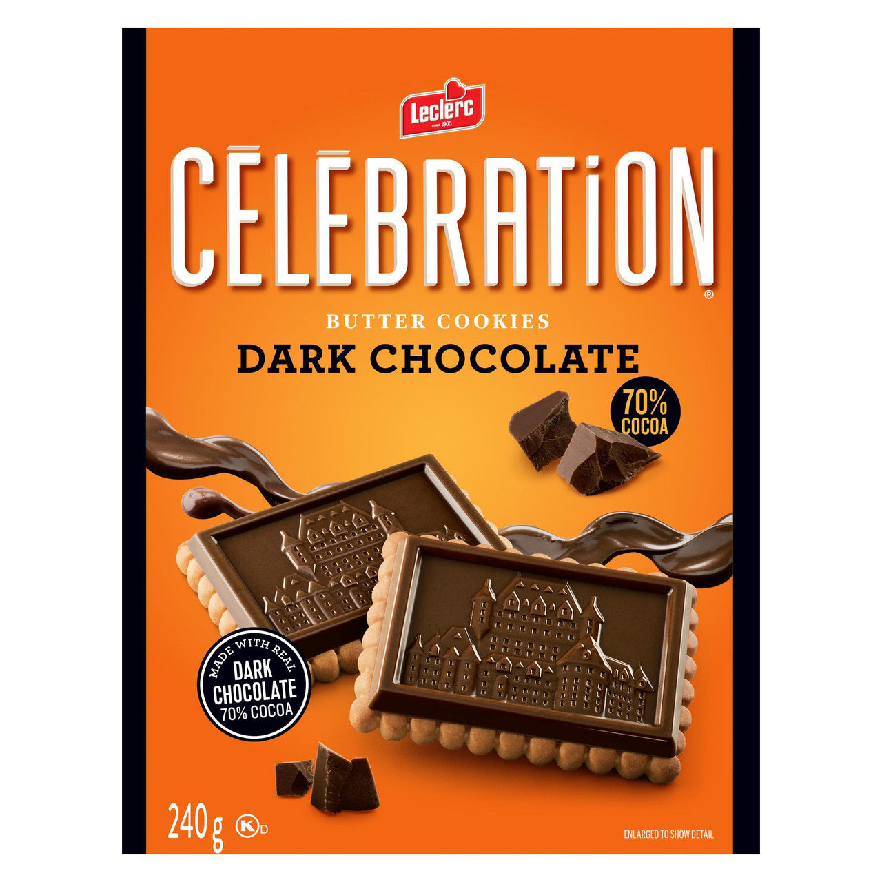 Leclerc Celebration Dark Chocolate 70% Cocoa Butter Cookies, 240g/8.5 oz. Box {Imported from Canada}