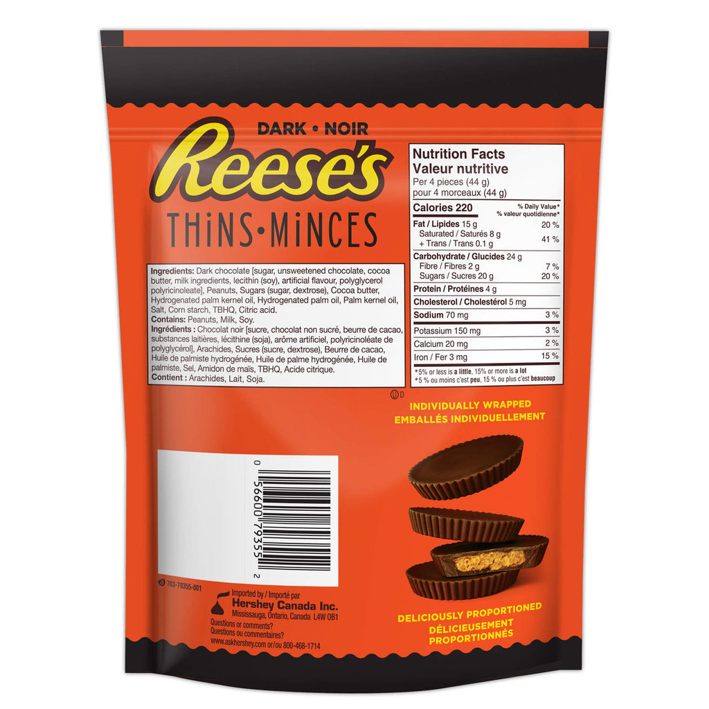 Reese's Thins Peanut Butter Cups Dark Chocolate, 165g/5.8 oz., {Imported from Canada}