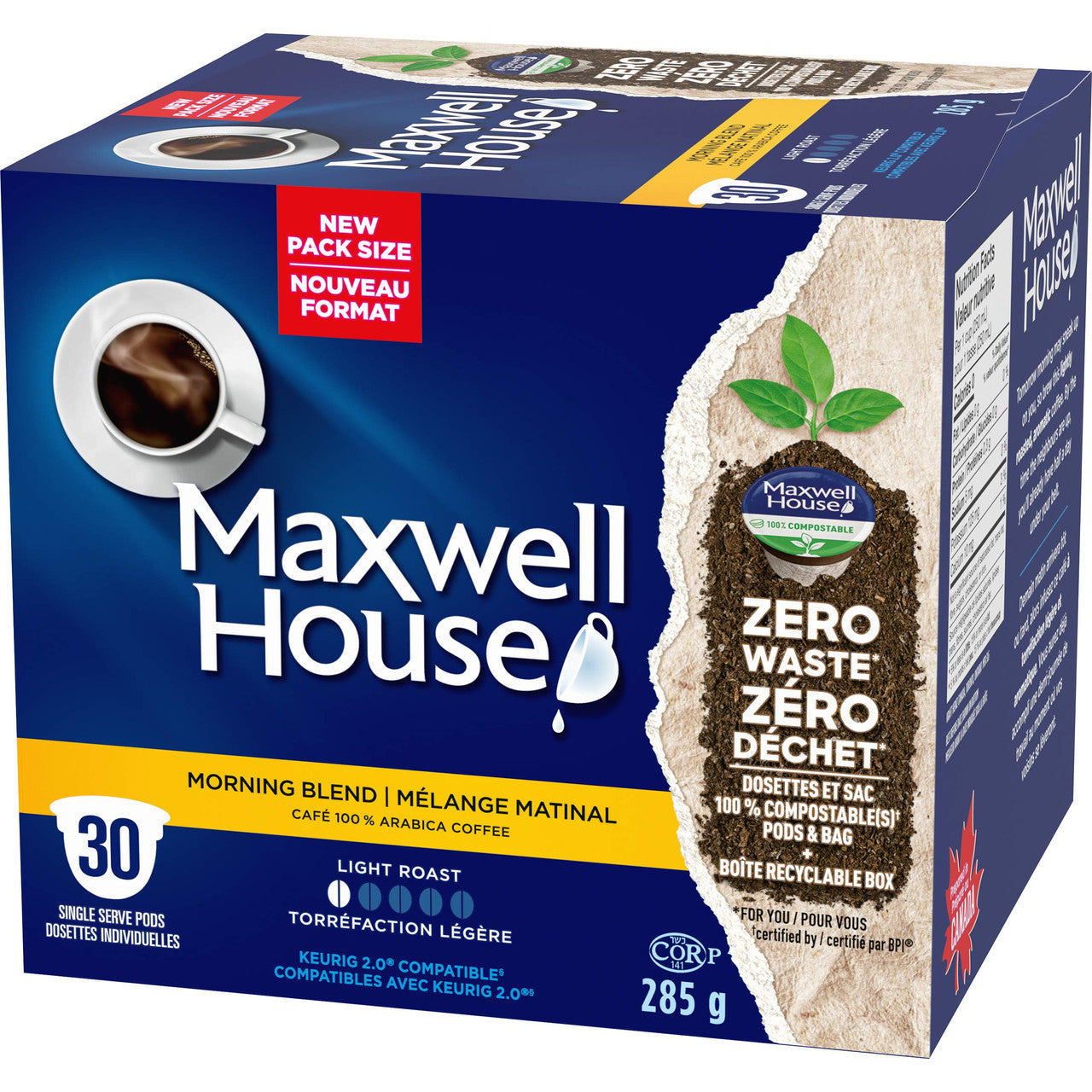 Maxwell House Morning Blend Coffee 100% Compostable Pods, 30 Pods, {Imported from Canada}