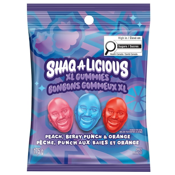 Shaq A Licious XL Gummies Candy, Peach, Berry Punch & Orange Flavors, 175g/6.2 oz