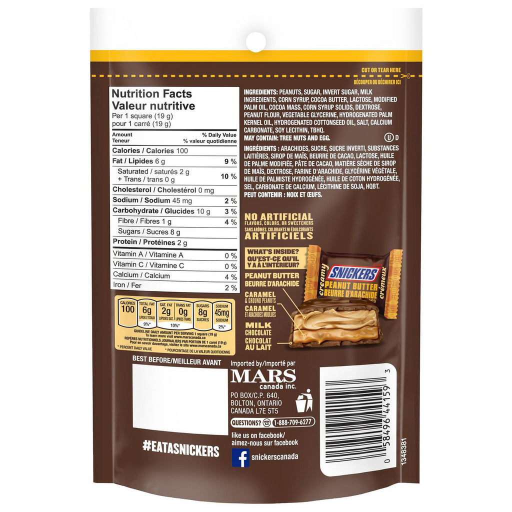 Snickers Creamy Peanut Butter Squares, Bag, 152g/5.4 oz., {Imported from Canada}