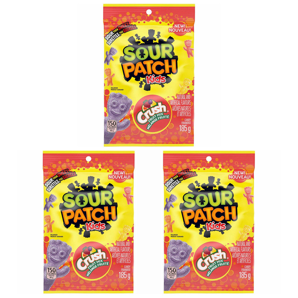 Maynards Sour Patch Kids Candy, Crush Soda Fruit,185g/6.5oz.,(3 Pack) {Imported from Canada}