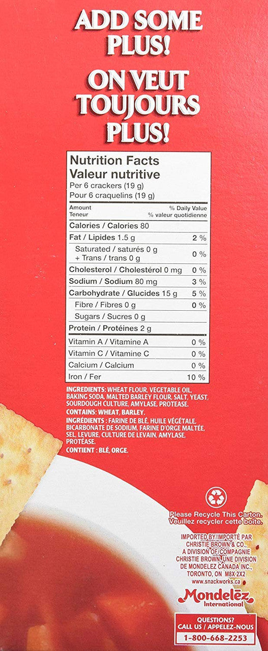 Premium Plus Christie Unsalted Crackers, 450g/15.9oz, (Imported from Canada)