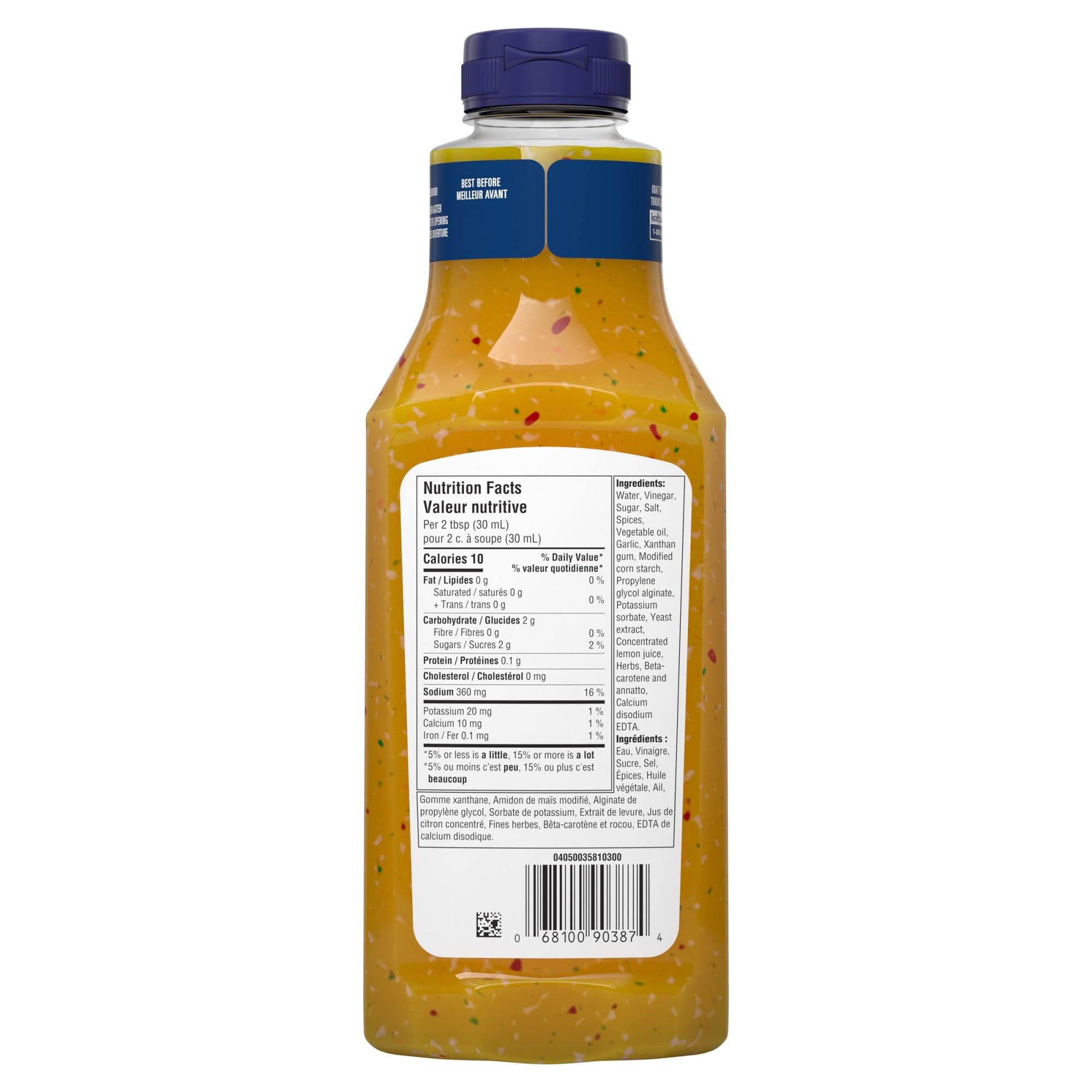 Kraft Fat-Free Italian Dressing 425ml/14.4 oz., Bottle, back of bottle