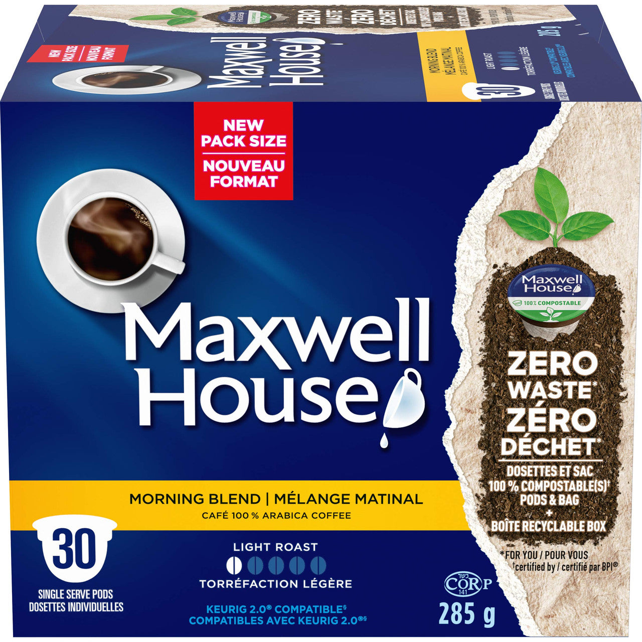 Maxwell House Morning Blend Coffee 100% Compostable Pods, 30 Pods, {Imported from Canada}
