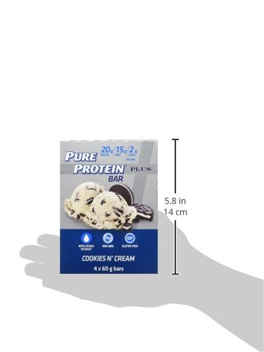 Pure Protein Plus Fibre Bars, Gluten Free, Cookies n' Cream, 60g, 4ct,{Imported from Canada}