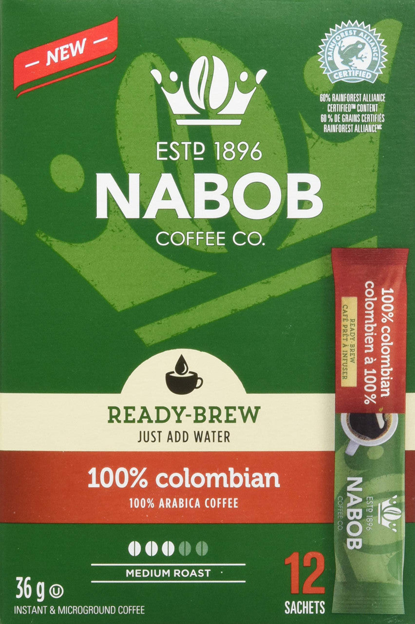 Nabob Ready-Brew Coffee, 100% Colombian, 3g Sticks, 12 Count, {Imported from Canada}