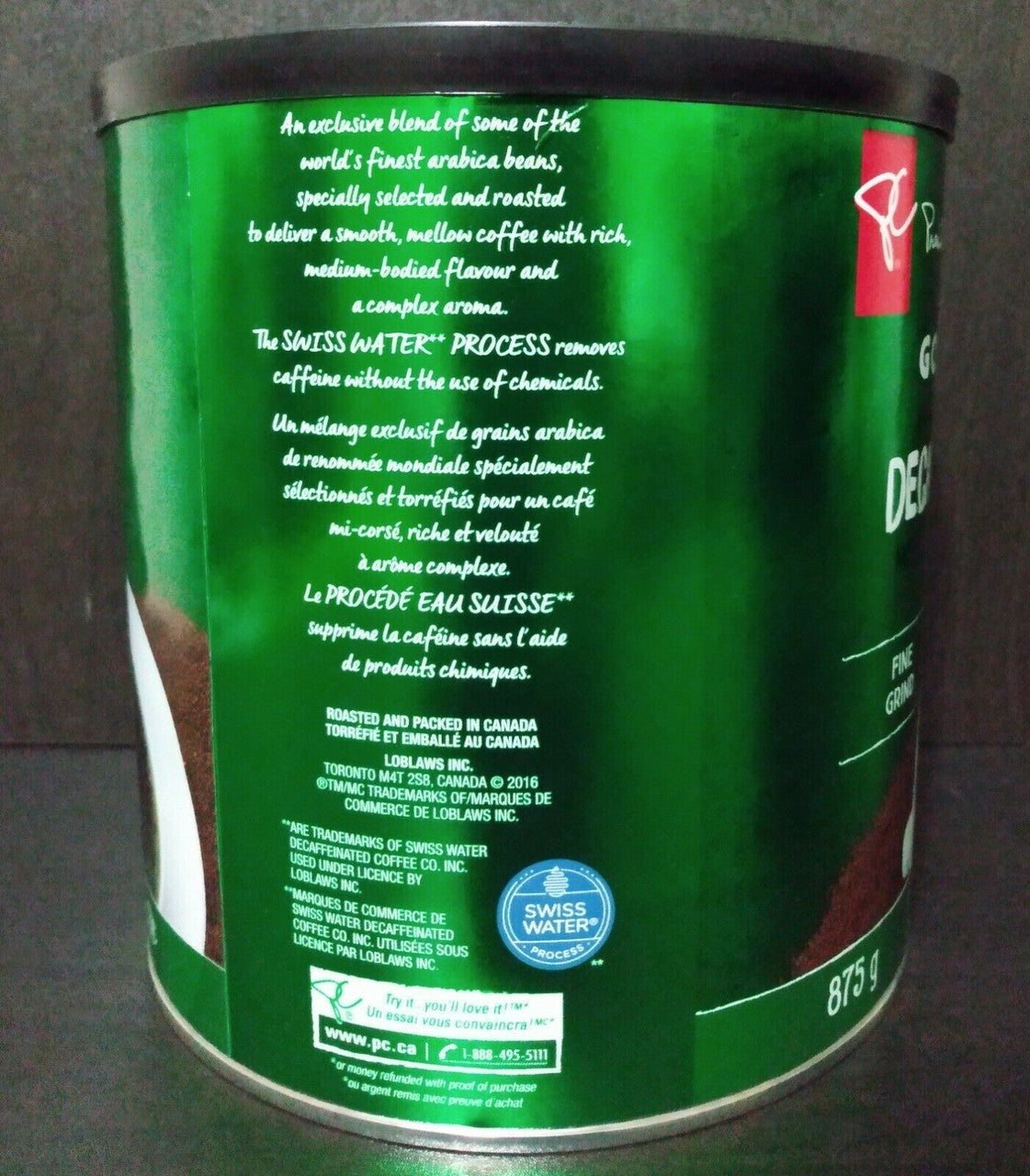 President's Choice, Gourmet Decaffeinated, Medium Roast, Fine 100% Arabica Coffee, 875g/30.9 oz., {Imported from Canada}