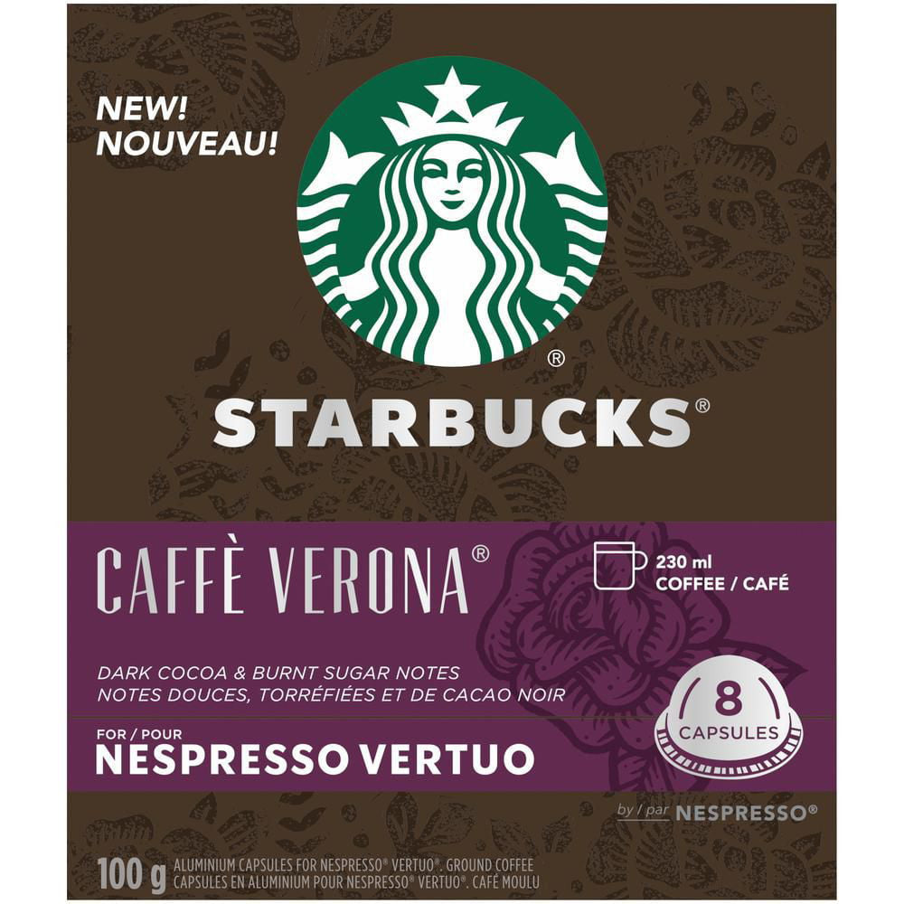 Starbucks Caffe Verona Dark Roast Coffee, Capsules for Nespresso Vertuo, 8 count, 100g/3.5 oz. Box {Imported from Canada}