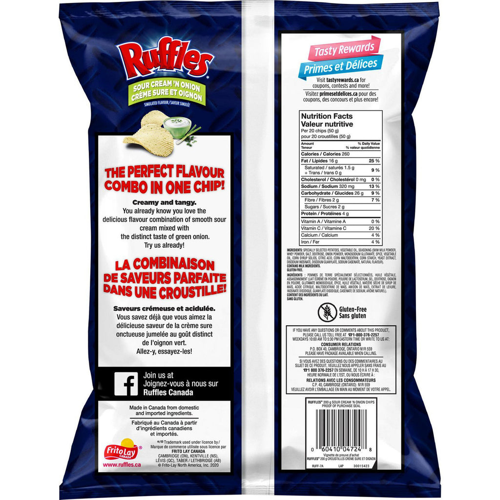 Ruffles Sour Cream 'n Onion Potato Chips (200g/7.1 oz.) {Imported from Canada}