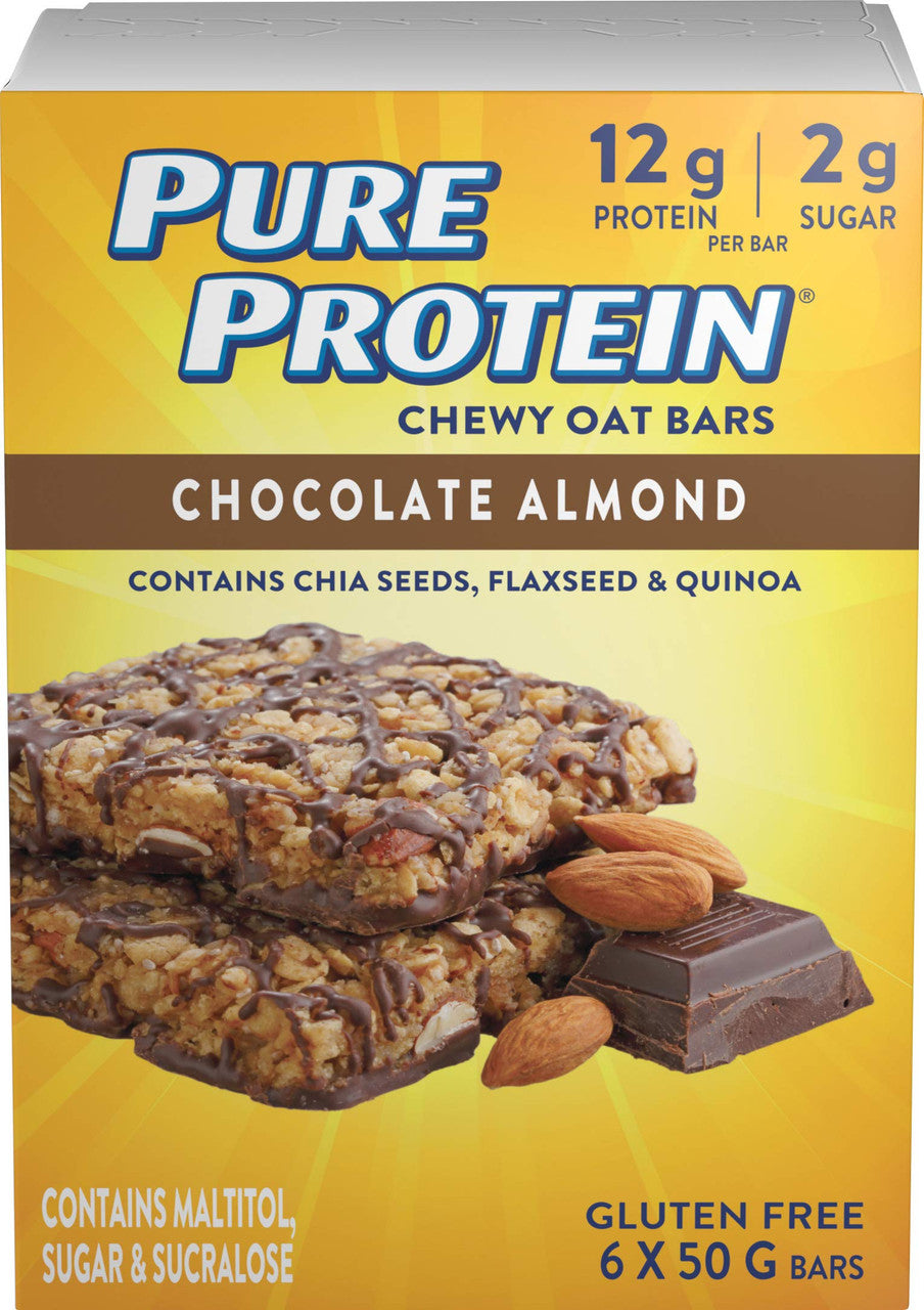 Pure Protein Chewy Oat Bars, Gluten Free, Snacks Bars, Chocolate Almond, 50g/1.8oz, 6 Count, {Imported from Canada}