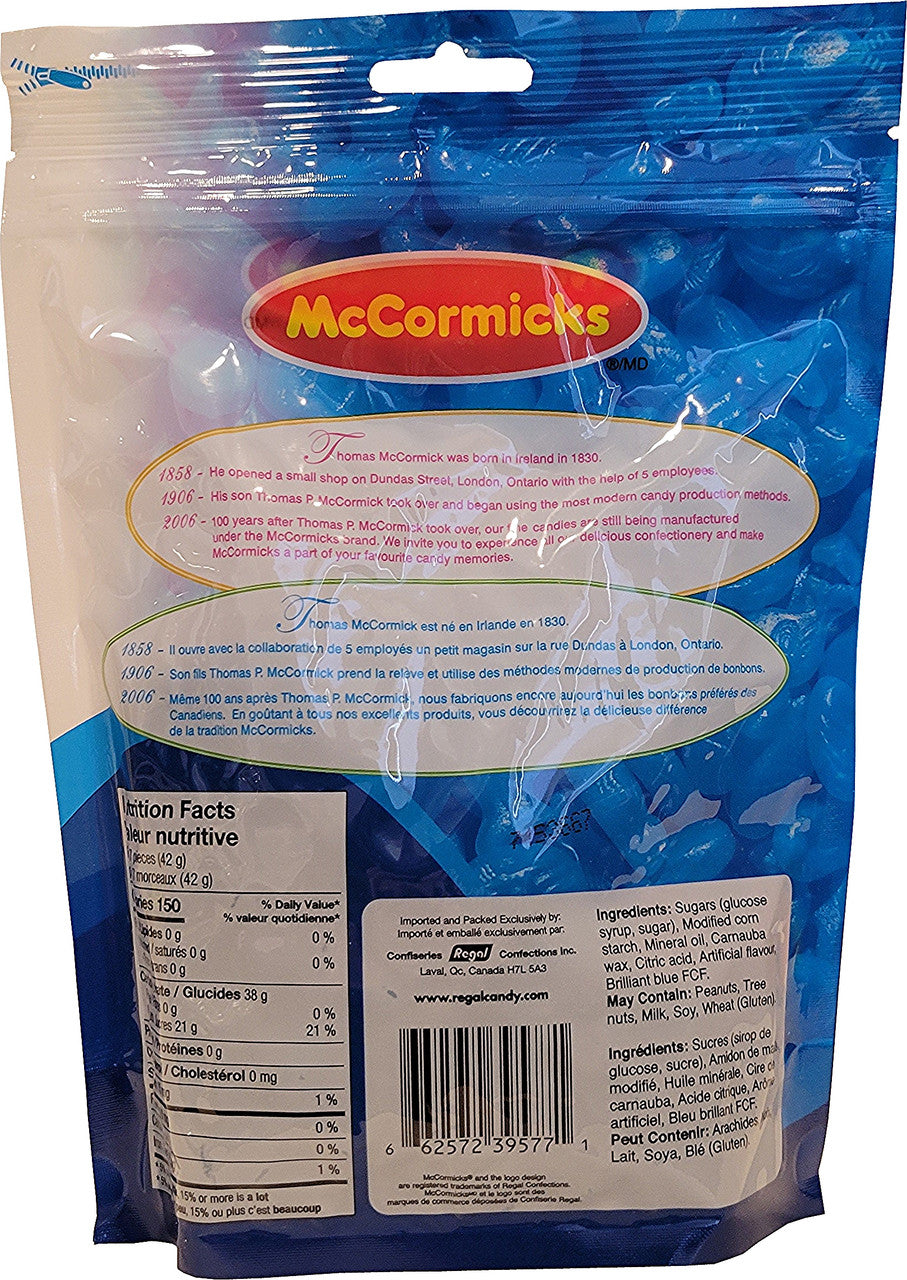 McCormicks Blue Whales Gummy Candy, Peg Bag, 300g/10.6 oz., {Imported from Canada}