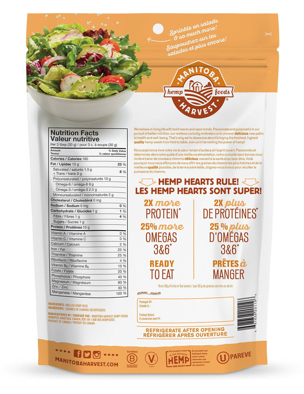 Manitoba Harvest Hemp Hearts,  Natural, 454g/16 oz., Bag {Imported from Canada}