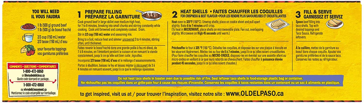 Old El Paso Stand and Stuff Tacos Dinner Kit, 10 Count, 250g/8.8 oz., {Imported from Canada}