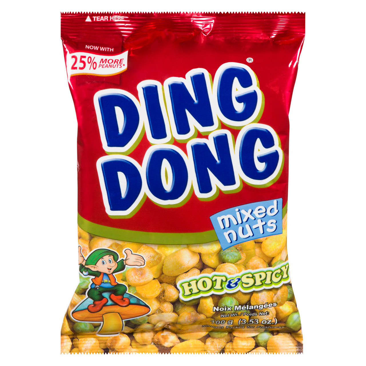 Ding Dong Hot & Spicy Mixed Nuts, 100g/3.5 oz. Bag {Imported from Canada}
