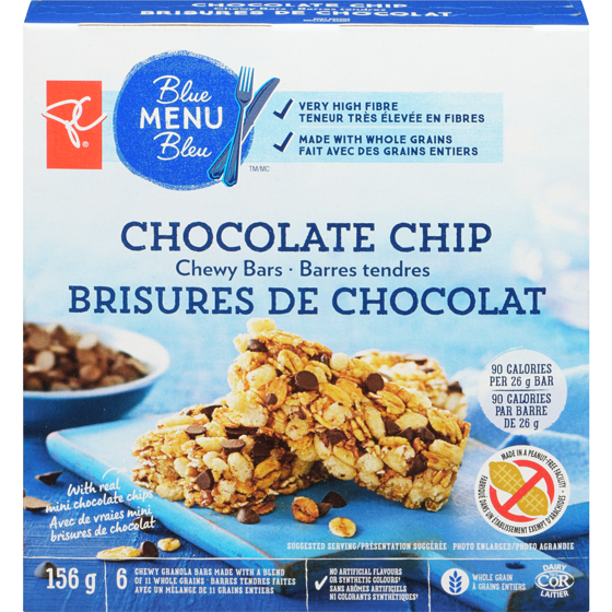 President's Choice Blue Menu Chocolate Chip Chewy Bars, 156g/5.5oz., {Imported from Canada}