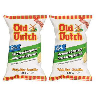 Old Dutch Rip-L Sour Cream & Green Onion Gluten Free Chips 255g/8.9oz, 2-Pack {Imported From Canada}