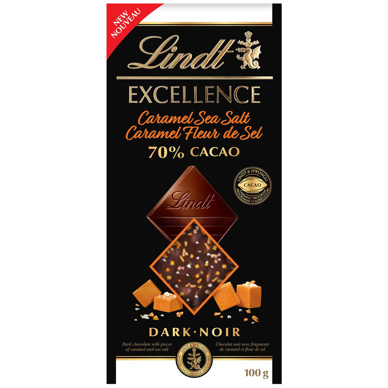 Lindt Excellence 70% Cacao Caramel & Sea Salt Dark Chocolate Bar, 100g/3.5 oz. {Imported from Canada}