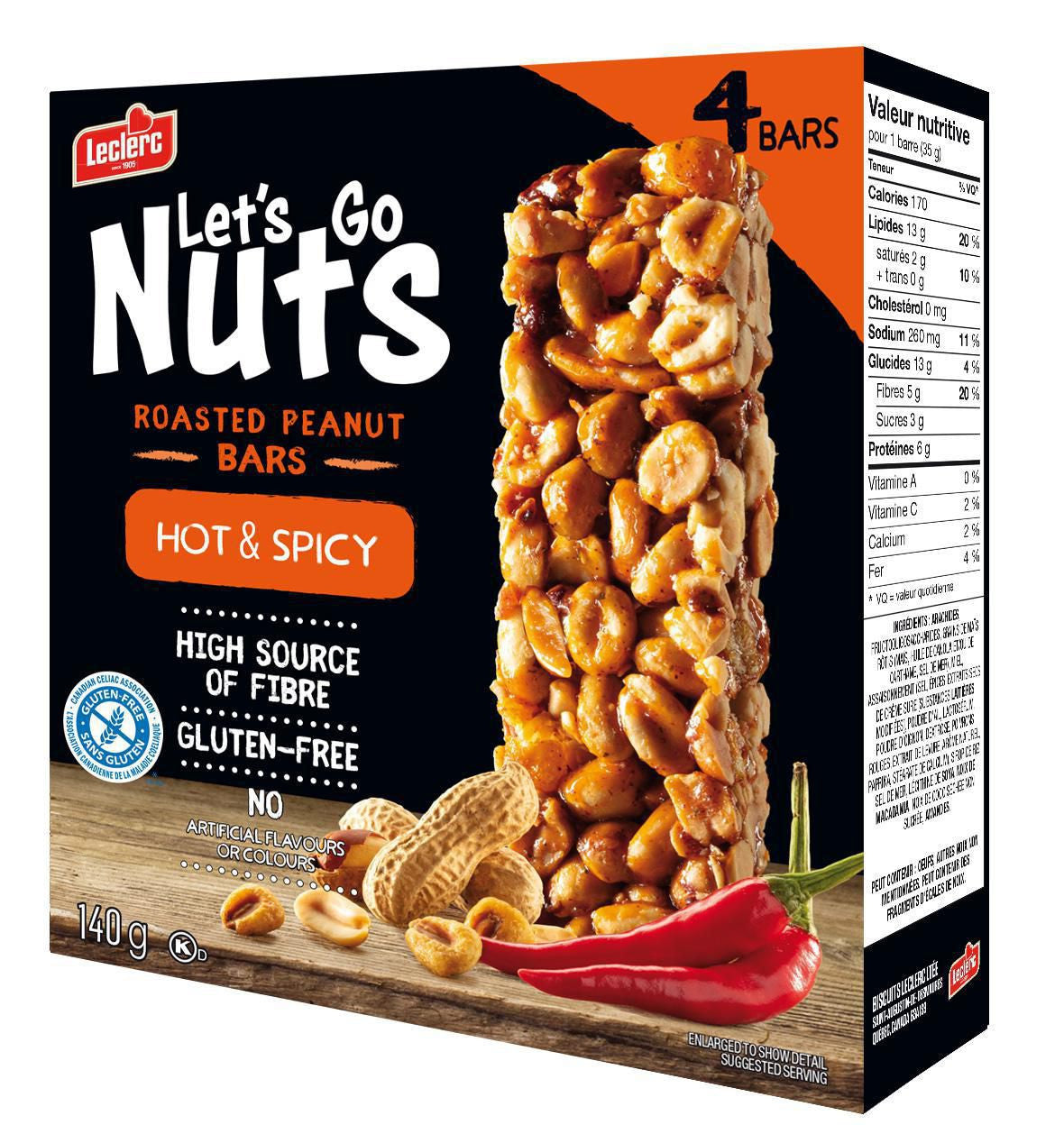 Leclerc Let's Go Nuts Gluten Free Hot & Spicy Nut Bars (4ct) 140g/4.9 oz {Imported from Canada}