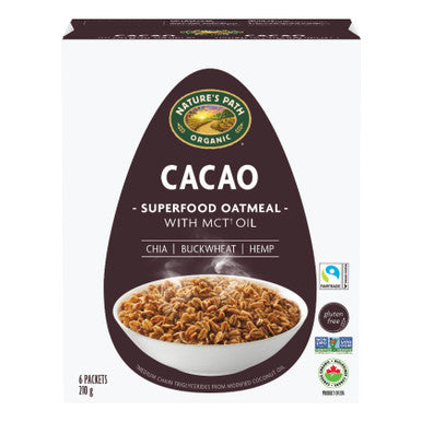 Nature's Path Cacao Superfood Oatmeal with Chia, Buckwheat, and Hemp, 6 packets, 210g/7.3 oz. Box {Imported from Canada}