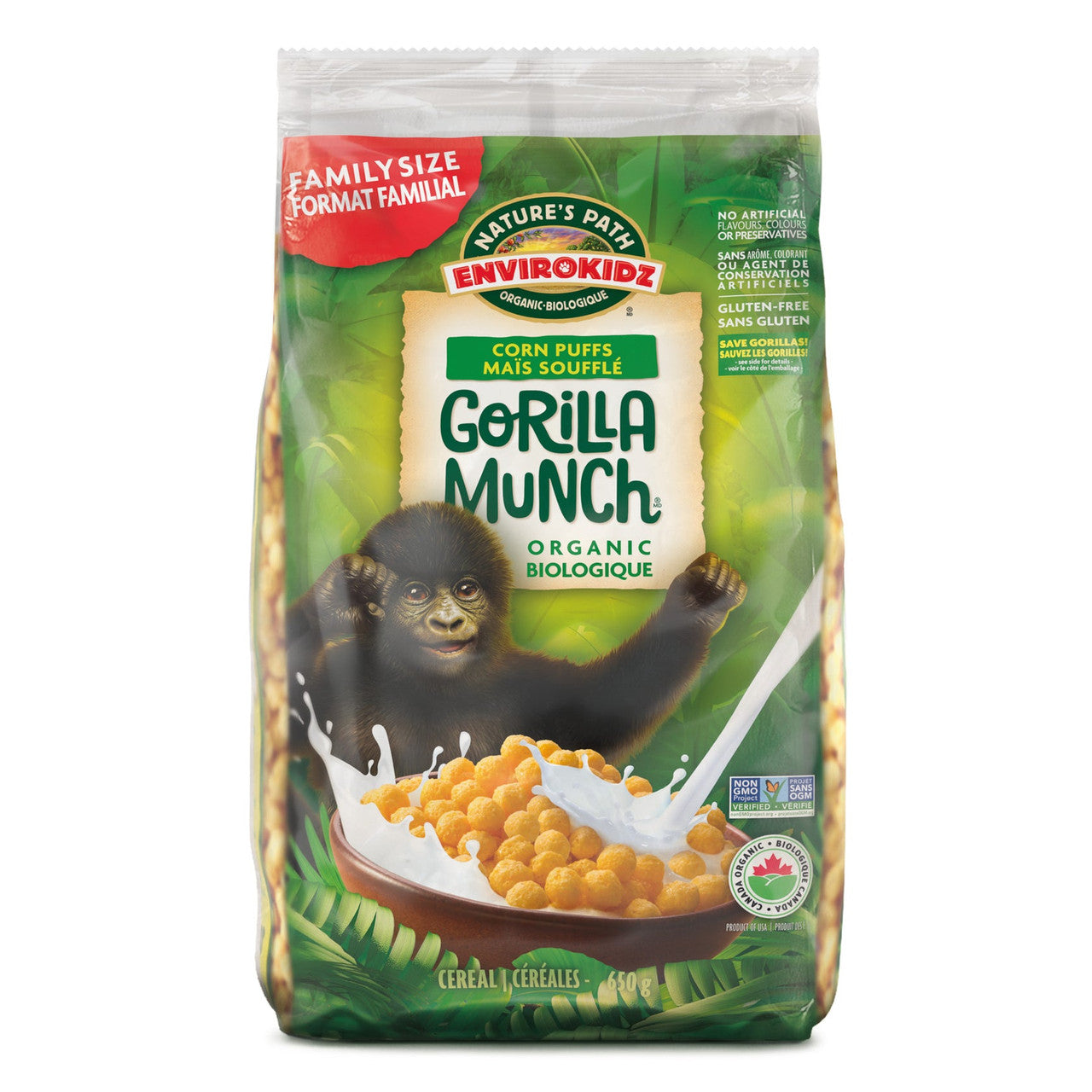 Nature's Path EnviroKidz Organic Gorilla Munch Cereal, Family Size Bag, 650g/22.8 oz. {Imported from Canada}