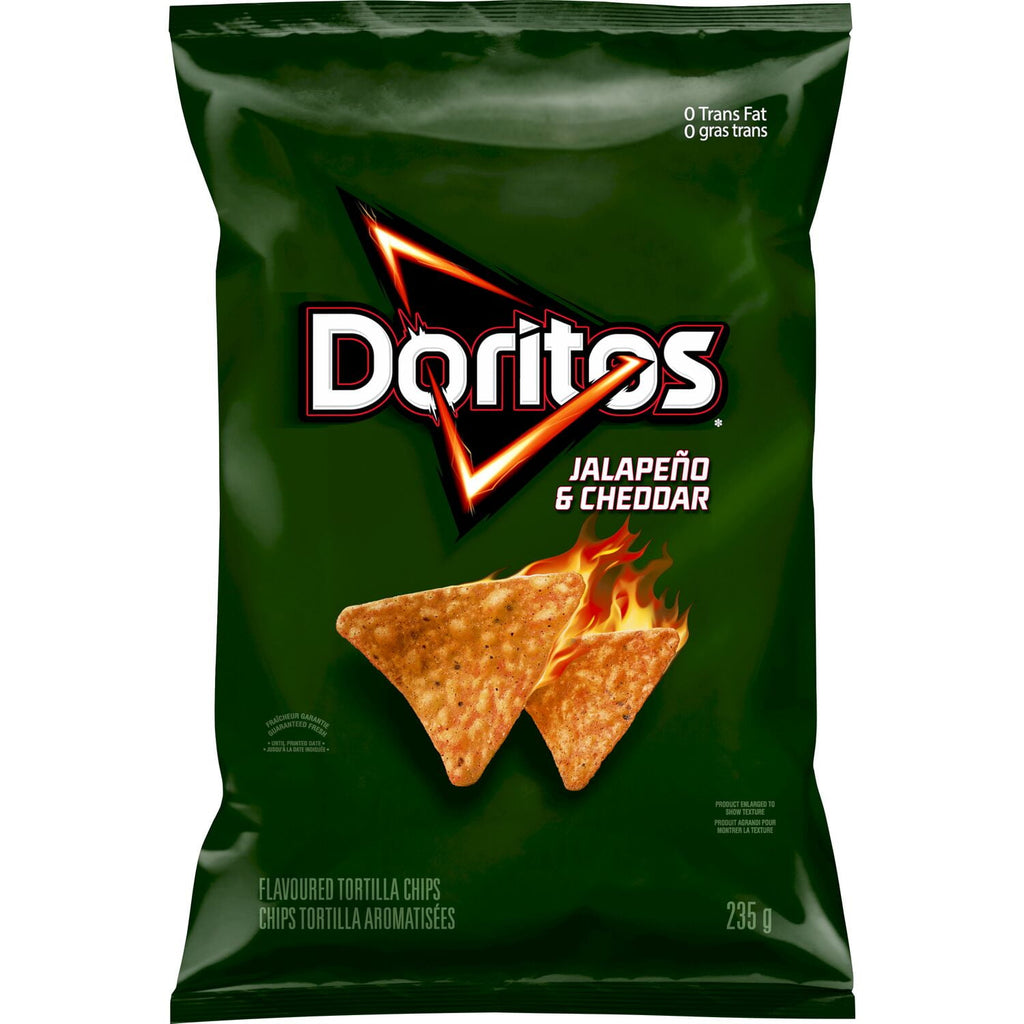 Doritos Jalapeno & Cheddar Tortilla Chips, 235g, front of bag.