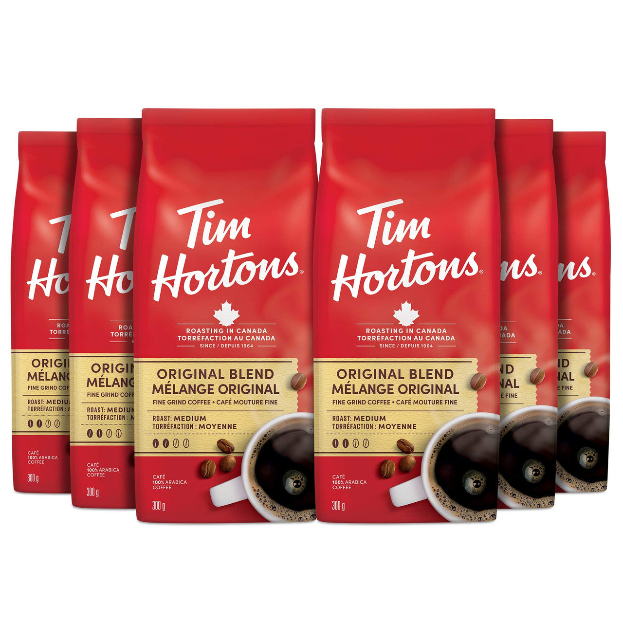 Tim Hortons Original Coffee, Fine Grind, Medium Roast, 300g/10.6oz., (6pk) (Imported from Canada)