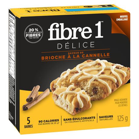 Fibre 1 Delights Soft Baked bar - Cinnamon Bun, 5 Count,125g/4.4oz., {Imported from Canada}