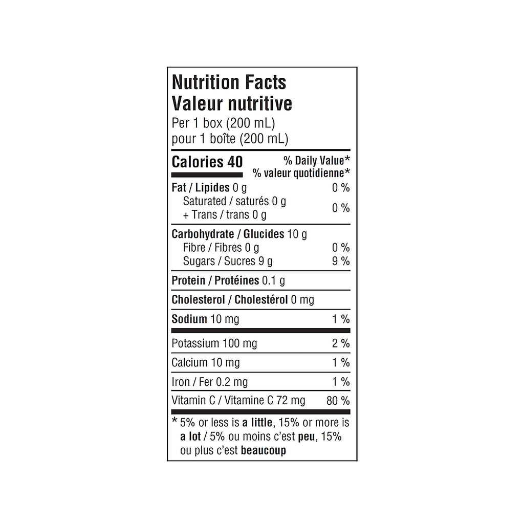 SunRype Greatly Grape Juice Boxes Perfect For On-The-Go, 60% Less Sugar, 5x200ml/33.8 fl. oz. - Nutrition Facts Label