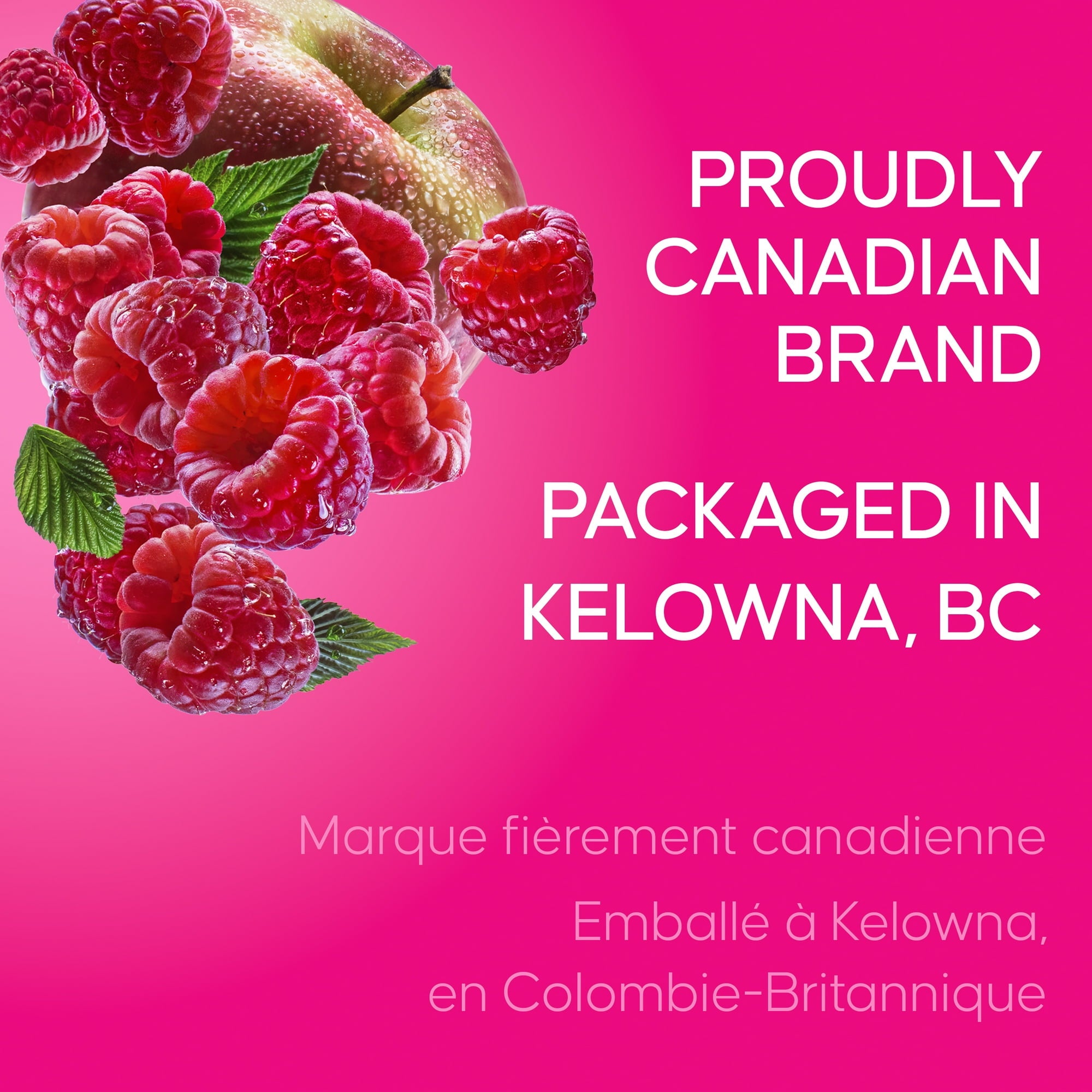 SunRype Raspberry Fruit Juice, Proudly Canadian Brand label