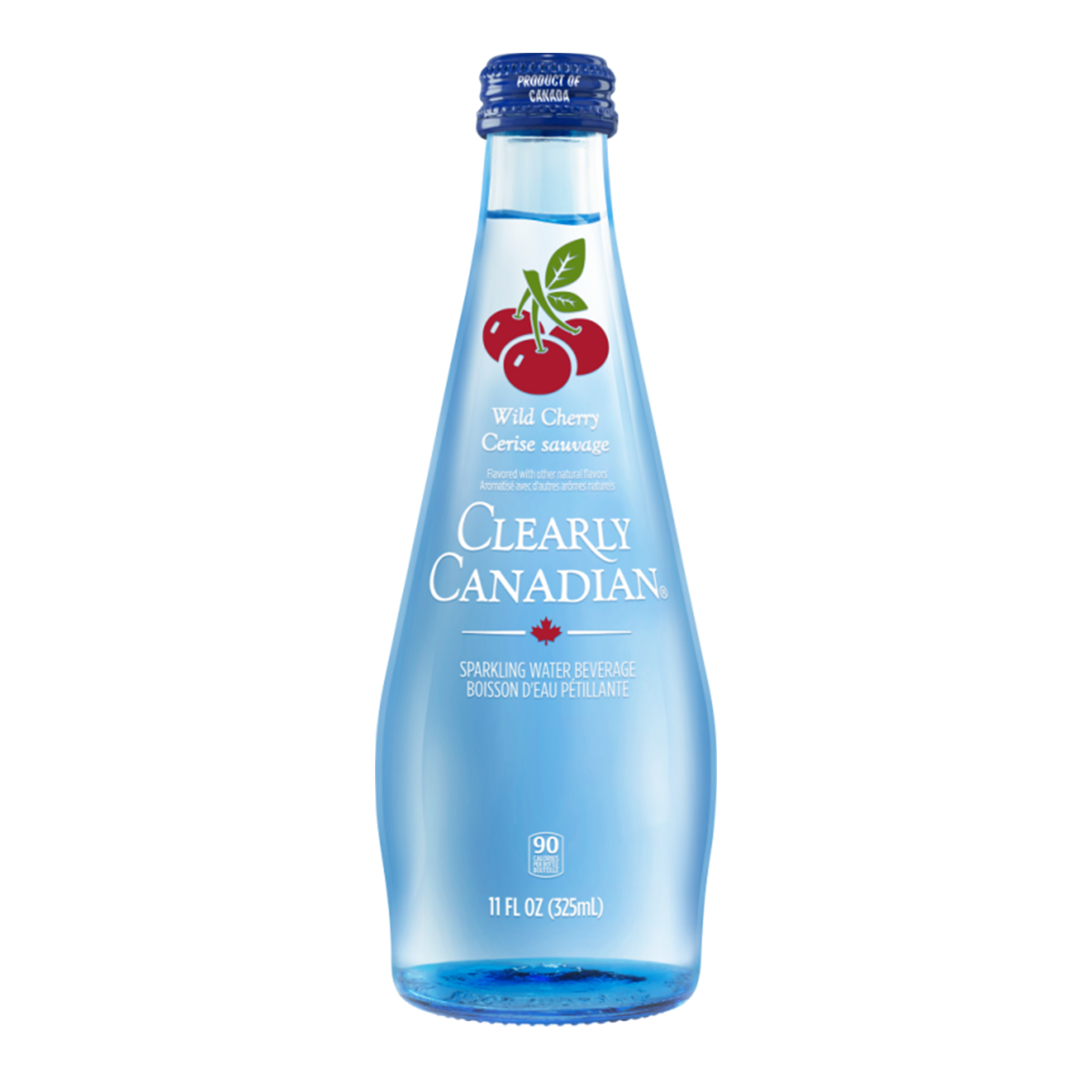 Clearly Canadian Sparkling Water Beverage, Wild Cherry, 325ml/11 Fl oz., Bottle, front of bottle.