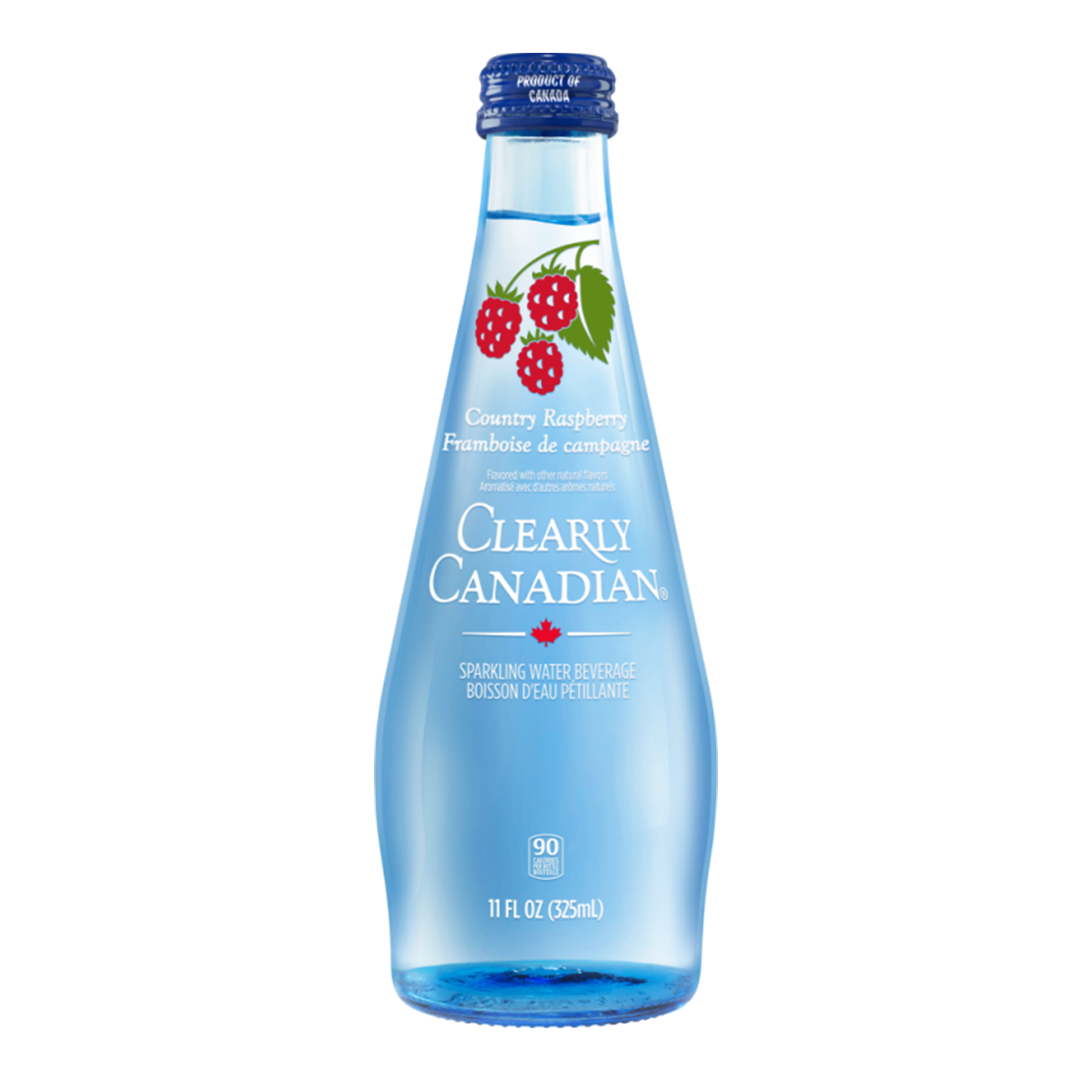 Clearly Canadian Sparkling Water Beverage, Country Raspberry, 325ml/11 Fl oz., Bottle, front of bottle.