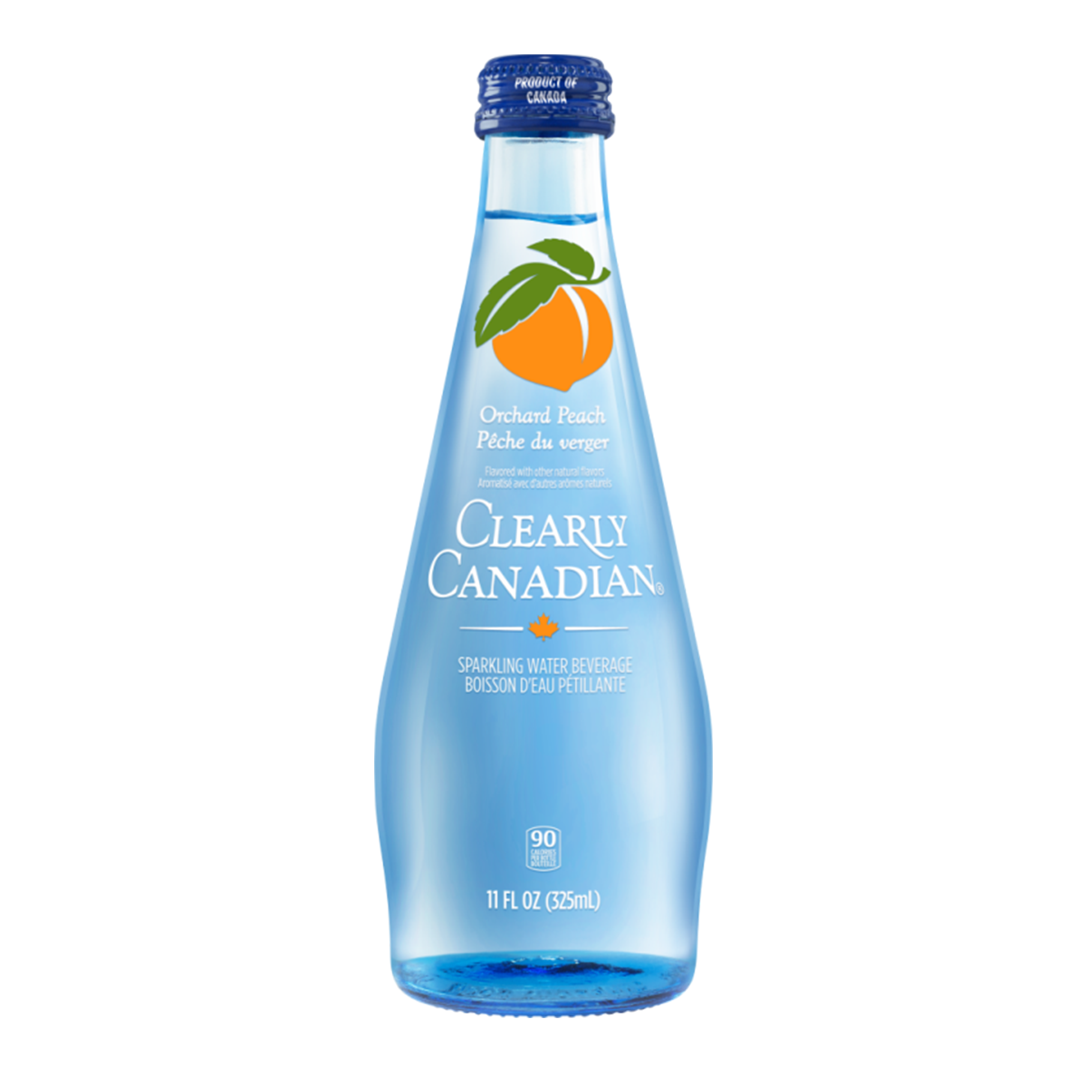 Clearly Canadian Sparkling Water Beverage, Orchard Peach, 325ml/11 Fl oz., Bottle, front of bottle.