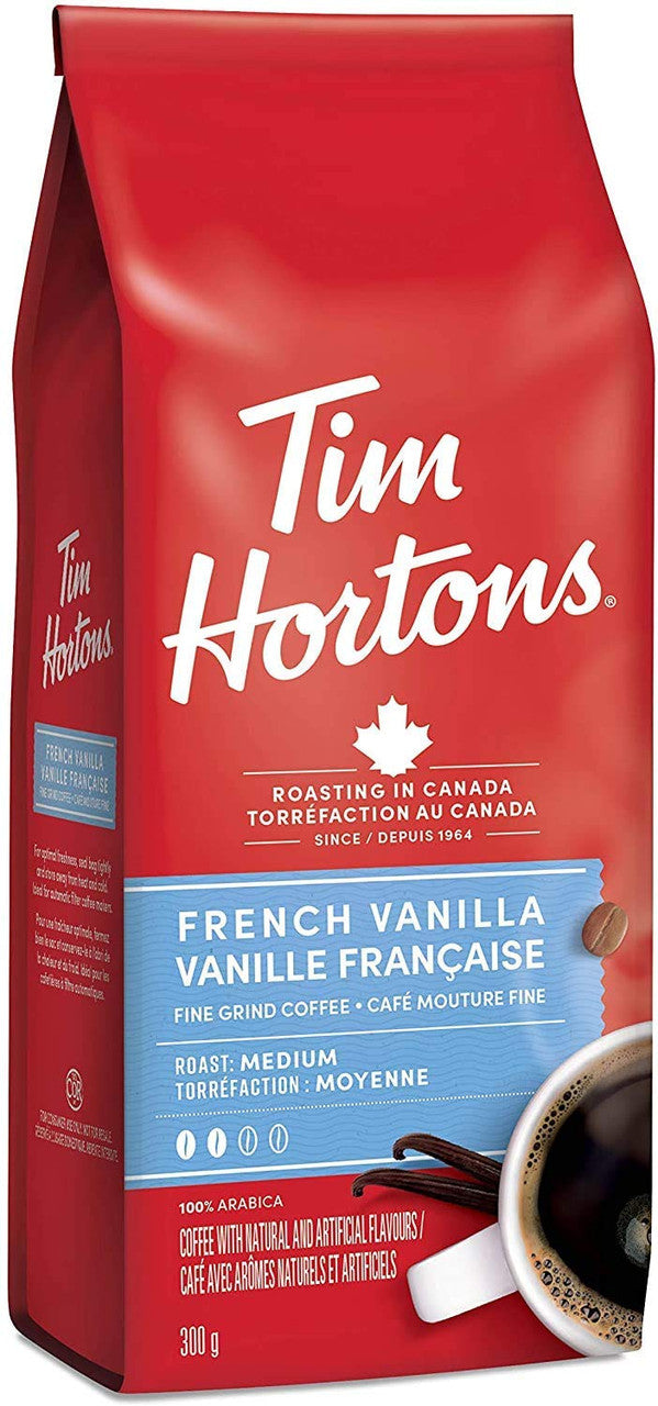 Tim Hortons French Vanilla, Fine Grind Coffee, Medium Roast, 300g/10.6oz, 2-Pack {Imported from Canada}