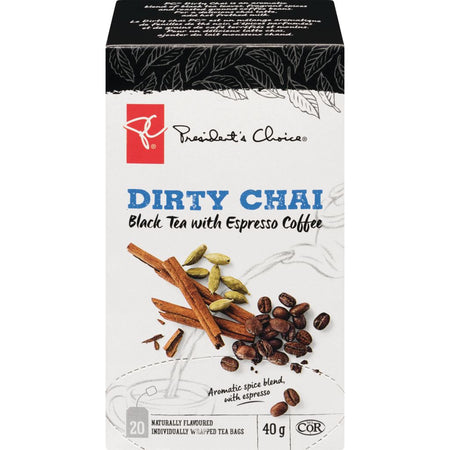 PC Dirty Chai Black Tea + Espresso Coffee, 20ct, 40g, {Imported from Canada}