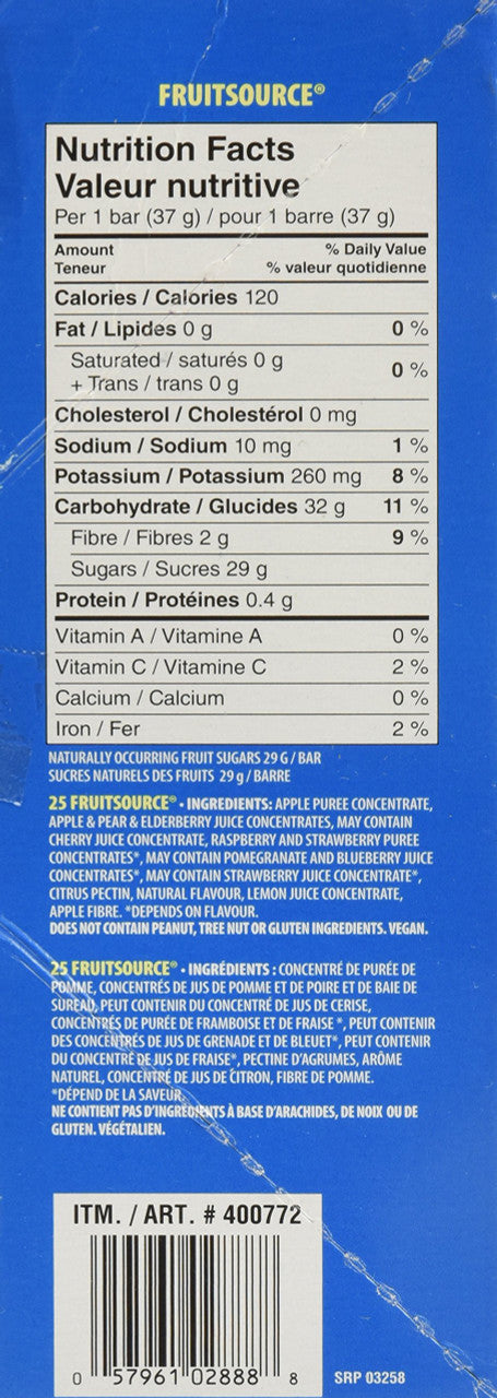 Sunrype Fruitsource 100% Fruit Bar,  30ct X 37g Bars, 4 Flavours, (Imported from Canada)